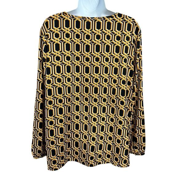 Croft & Barrow Blouse Sz XL Long-Sleeves Geometric Print Black Gold Top Loose - Picture 5 of 7